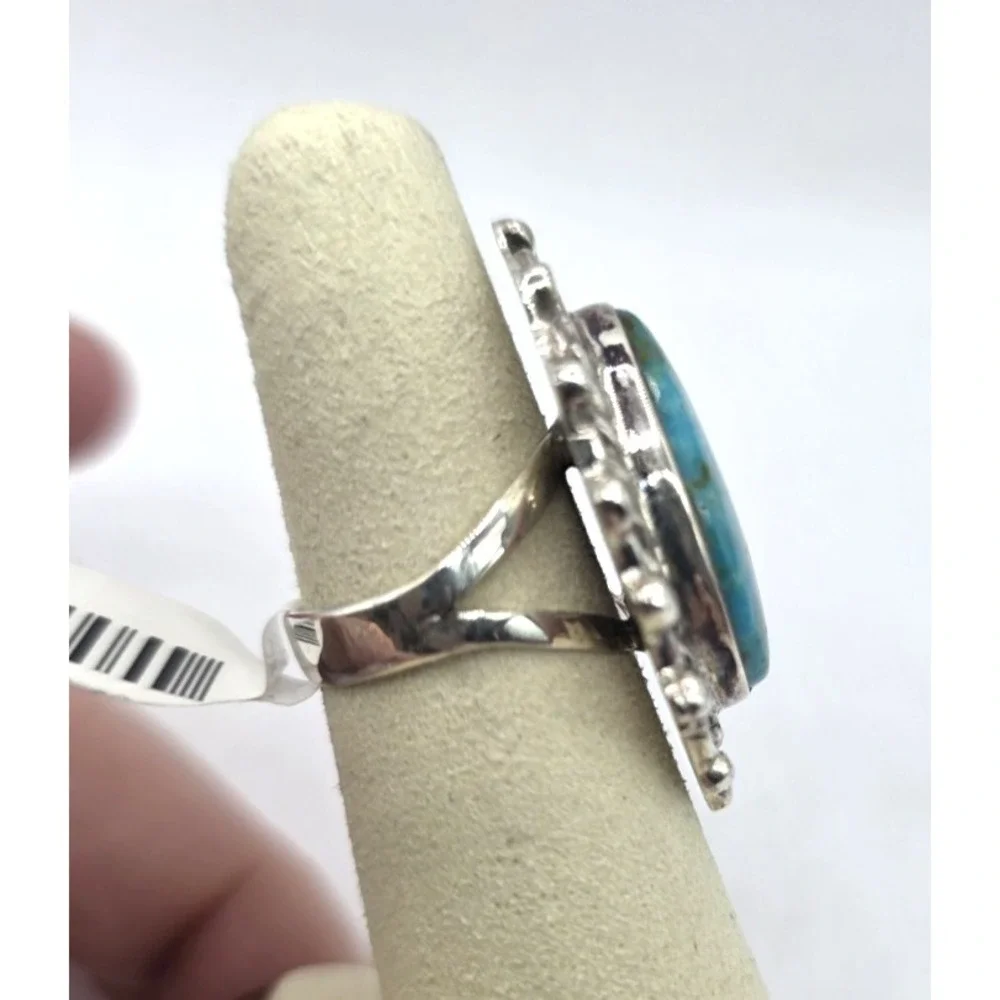 Large Sonoran Gold Turquoise Ring Size 6.5 Navajo Sterling‎ Silver Signed SM NWT